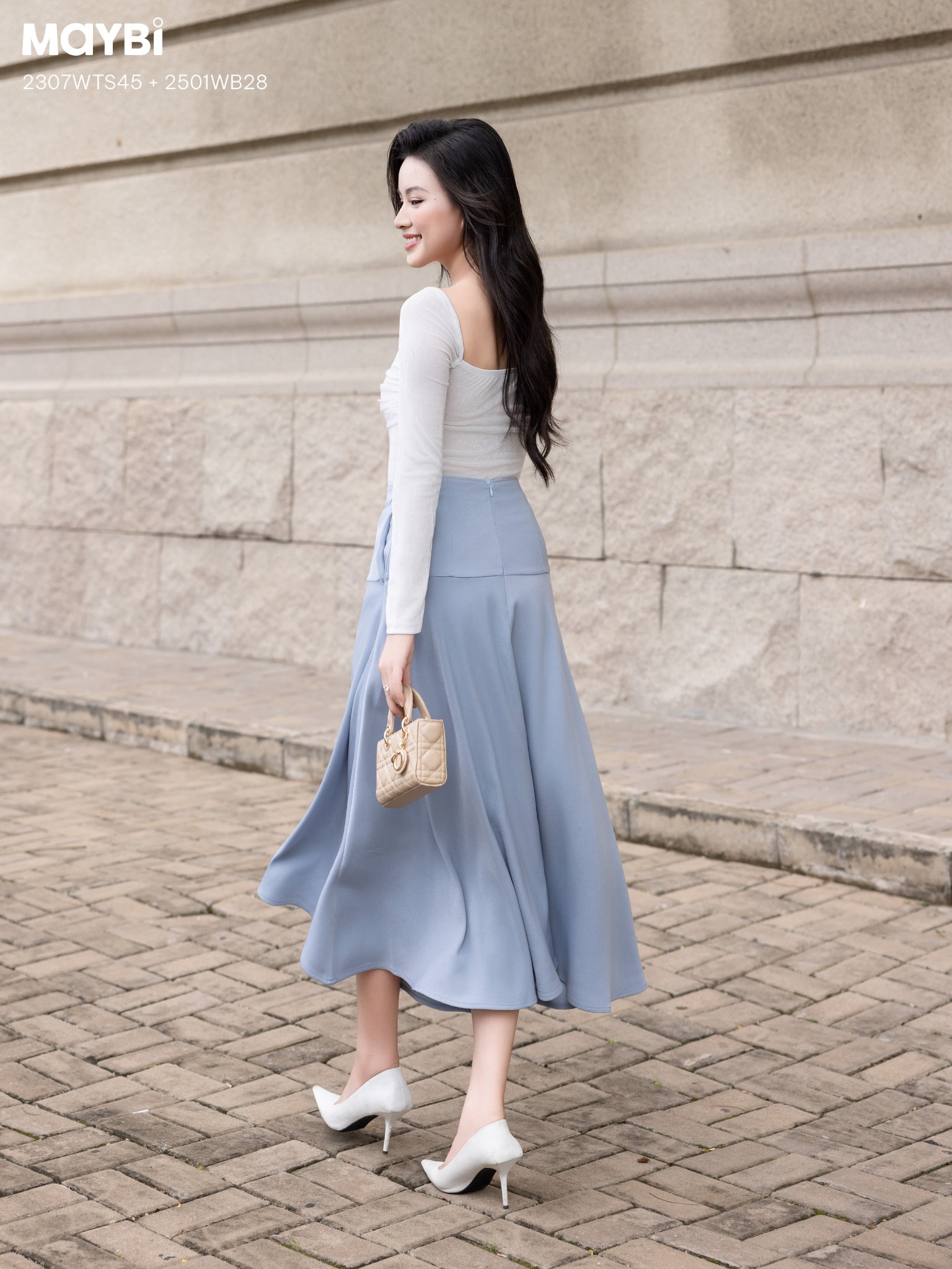 Chân váy xòe cotton hàn dáng midi