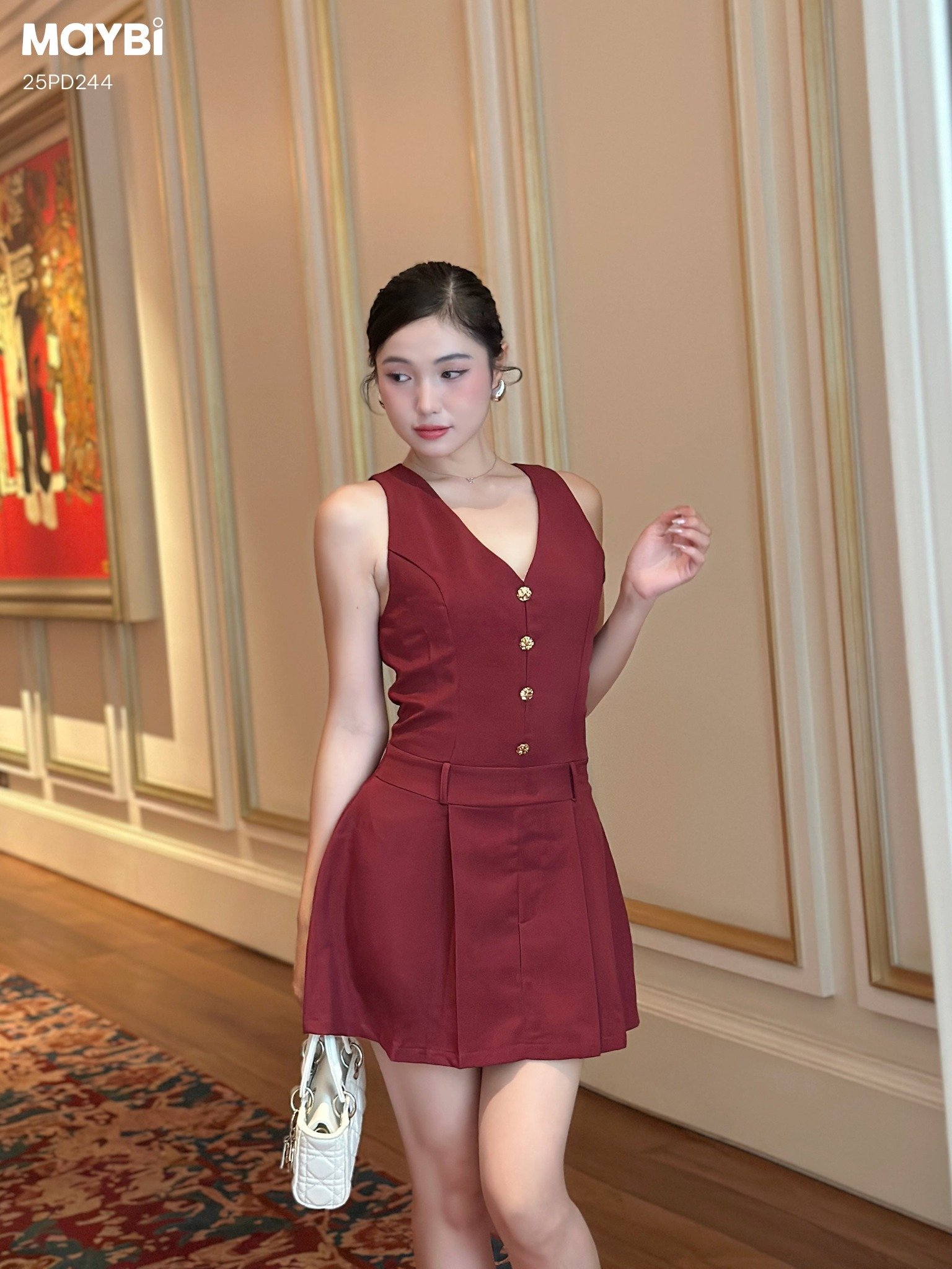 Đầm gile xòe đỏ dáng mini