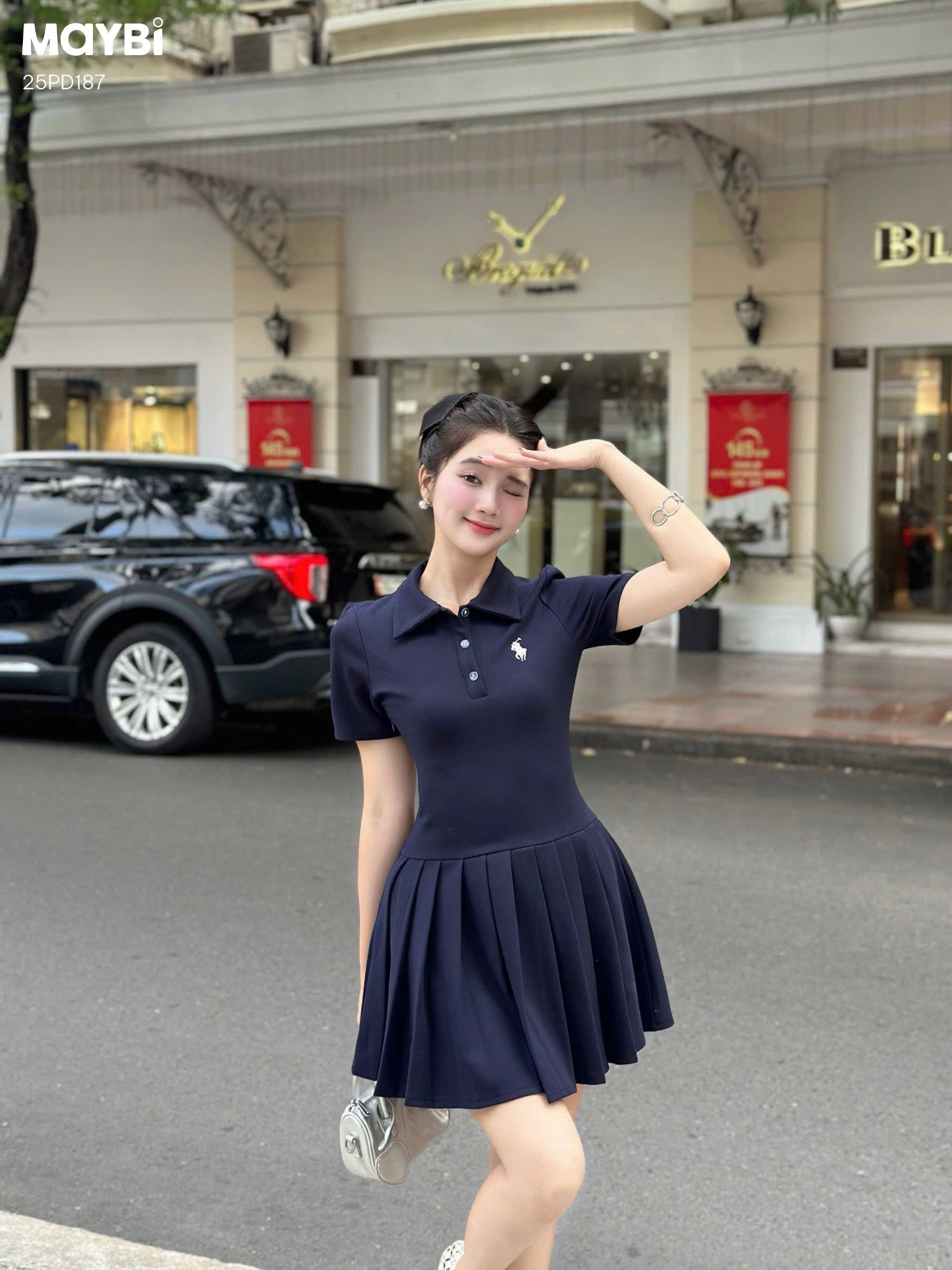 Đầm polo thun tùng xòe xếp ly dáng mini