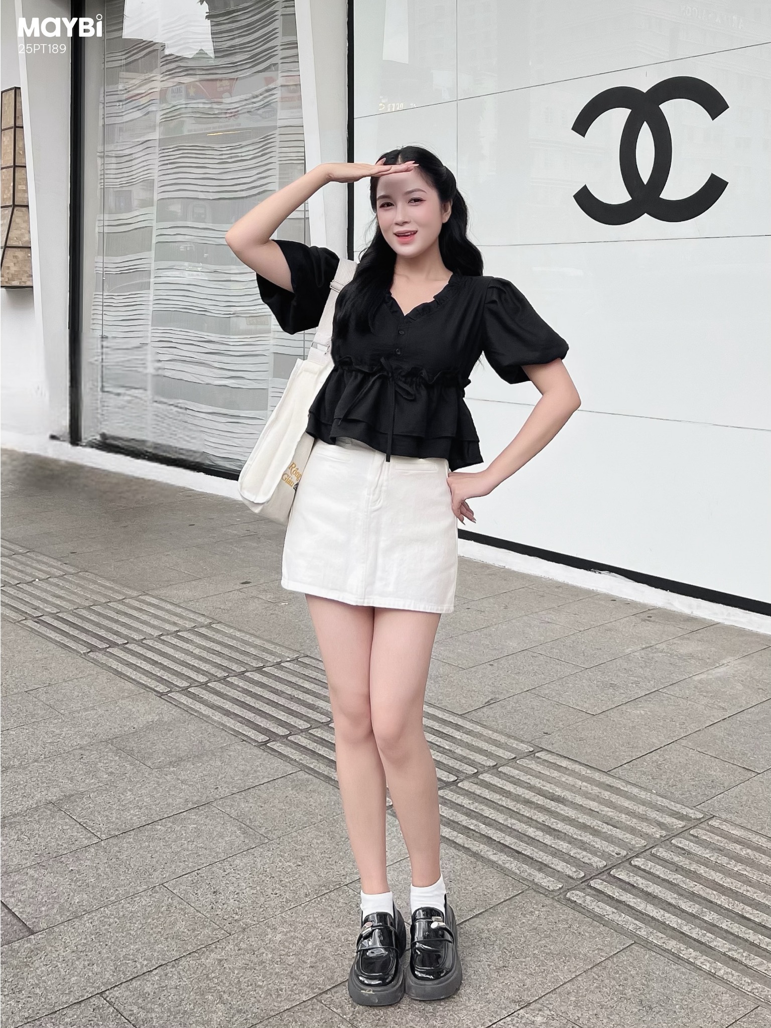 Áo kiểu tay bí phồng rút nhún eo