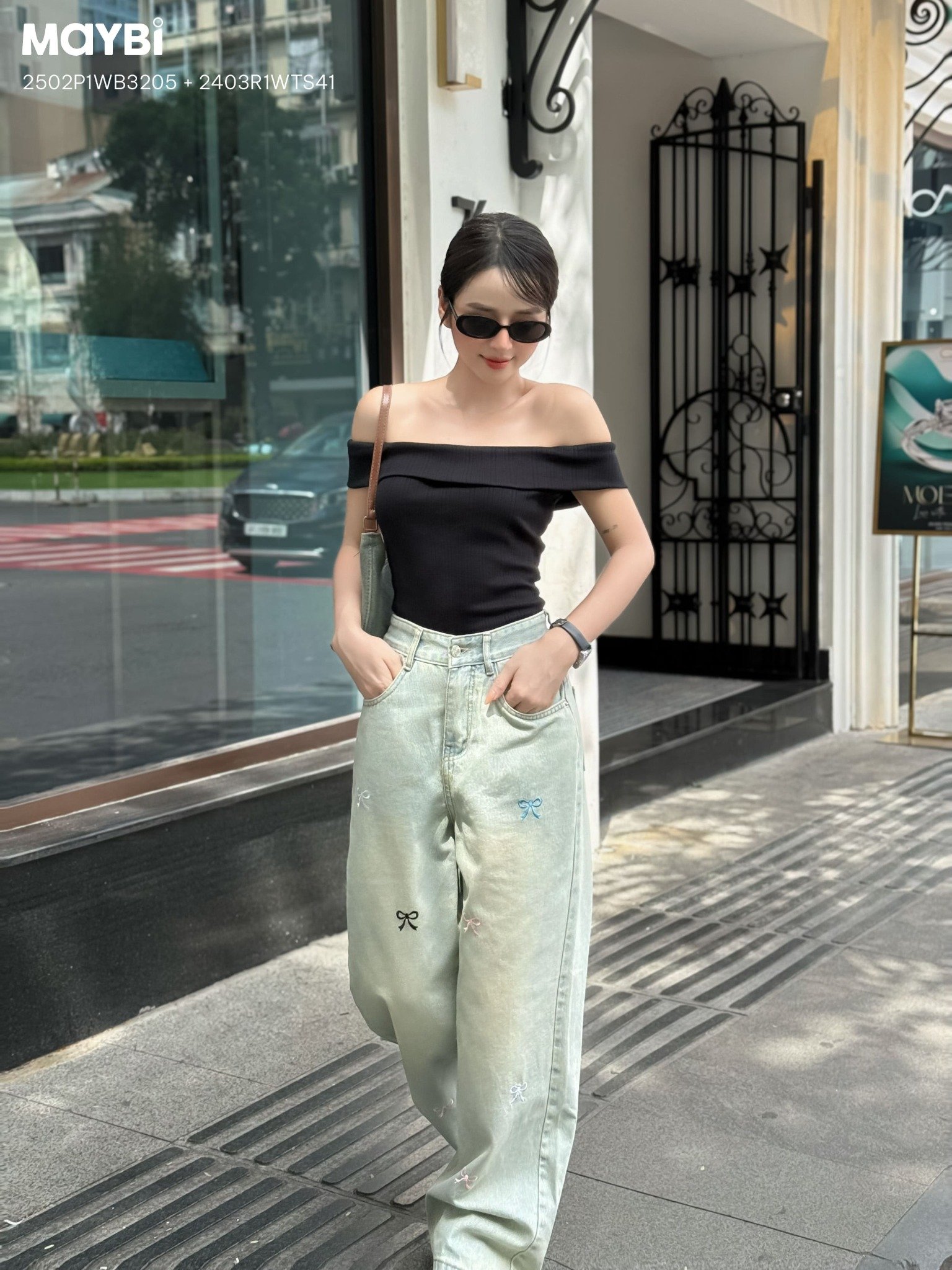 Áo ôm thun bogen trễ vai