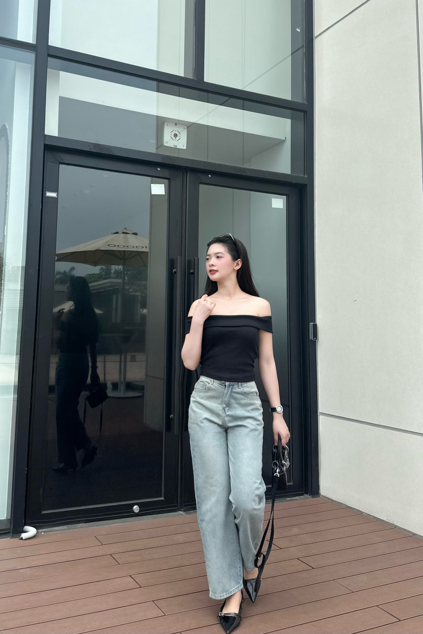 Quần jean ống suông bạc