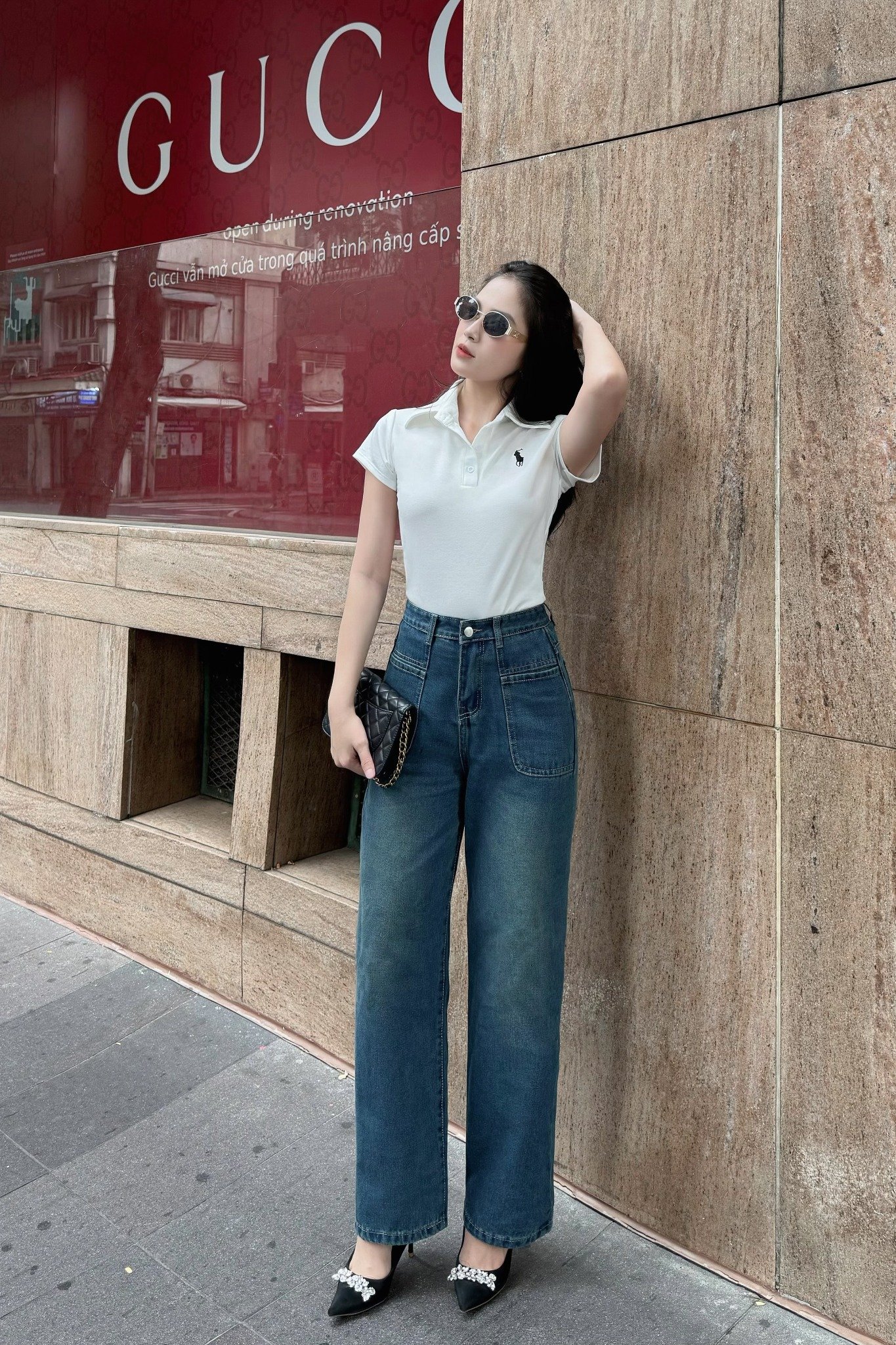 Quần jean ống suông túi trước