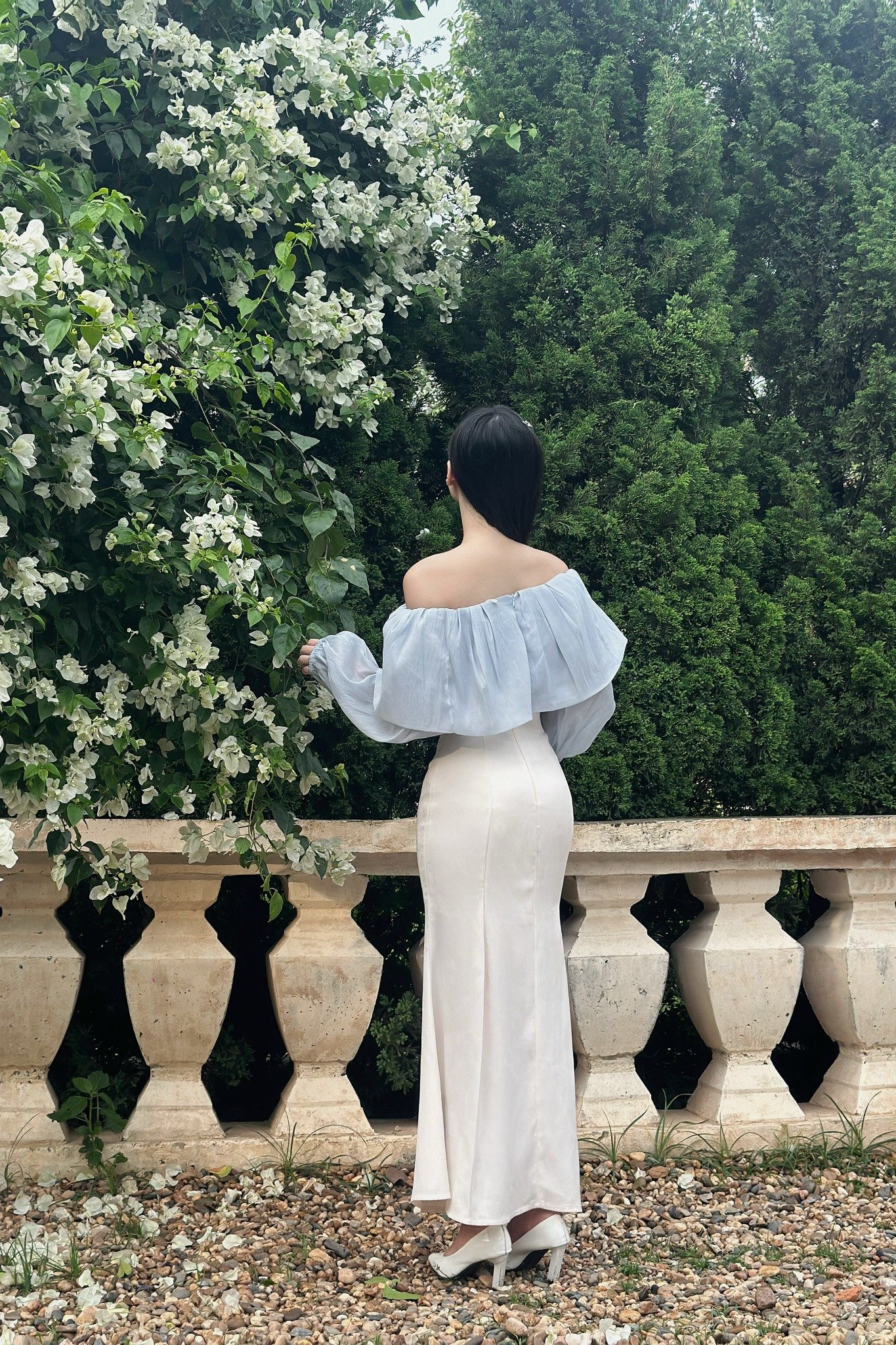 Chân váy đuôi cá cotton hàn kem dáng midi