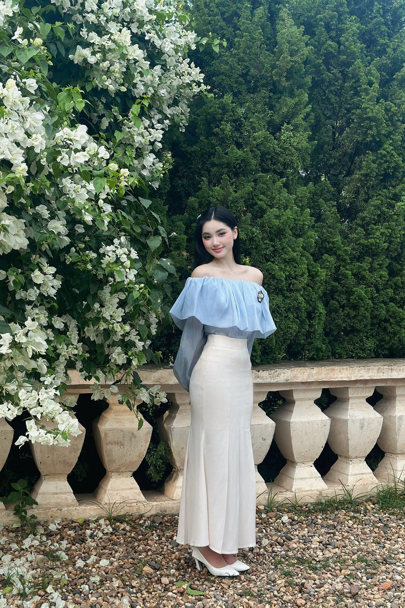 Chân váy đuôi cá cotton hàn kem dáng midi