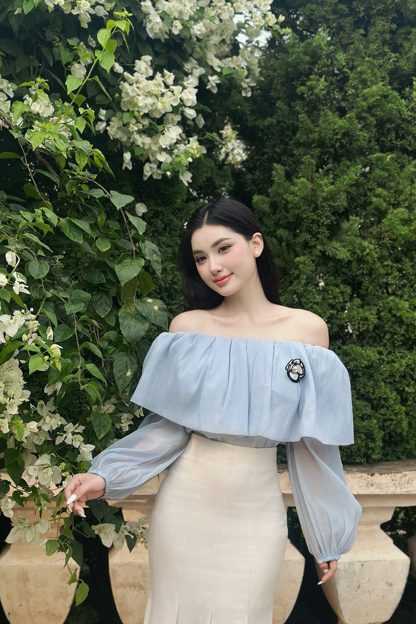 Chân váy đuôi cá cotton hàn kem dáng midi