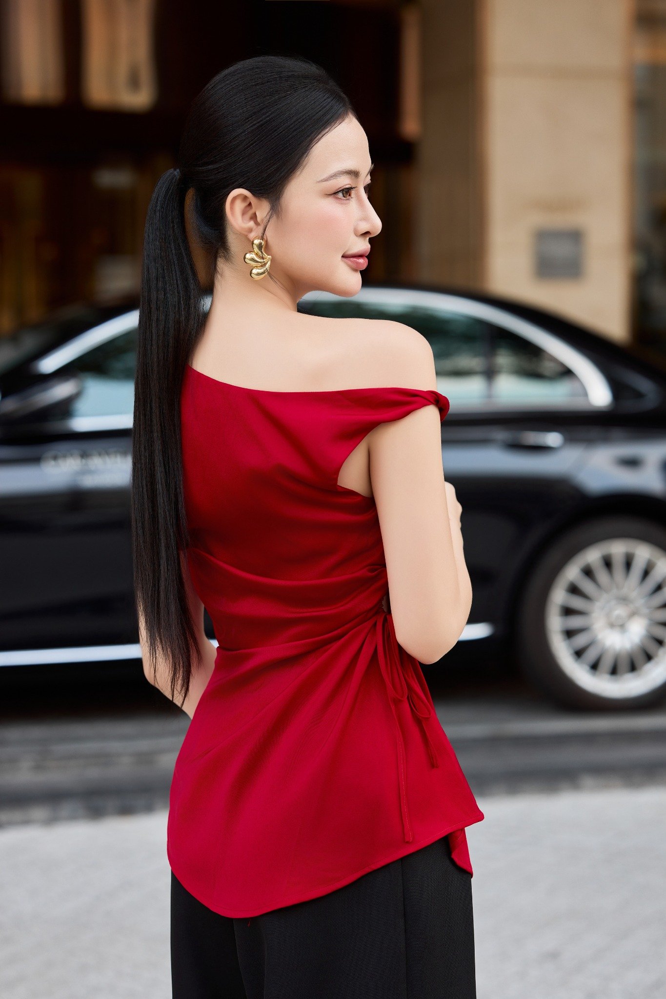 Áo peplum rút nhún eo lụa dony