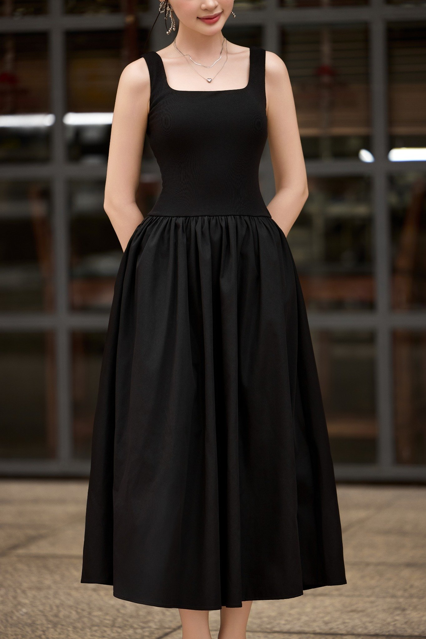 Đầm ôm xòe ba lỗ thun tăm dáng maxi