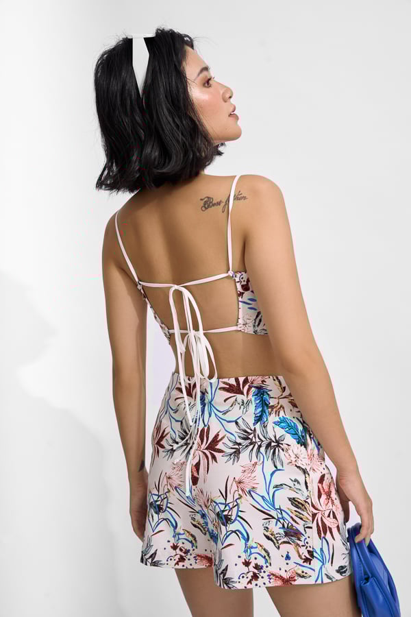 Áo croptop ôm nhung tăm không lưng cột nơ