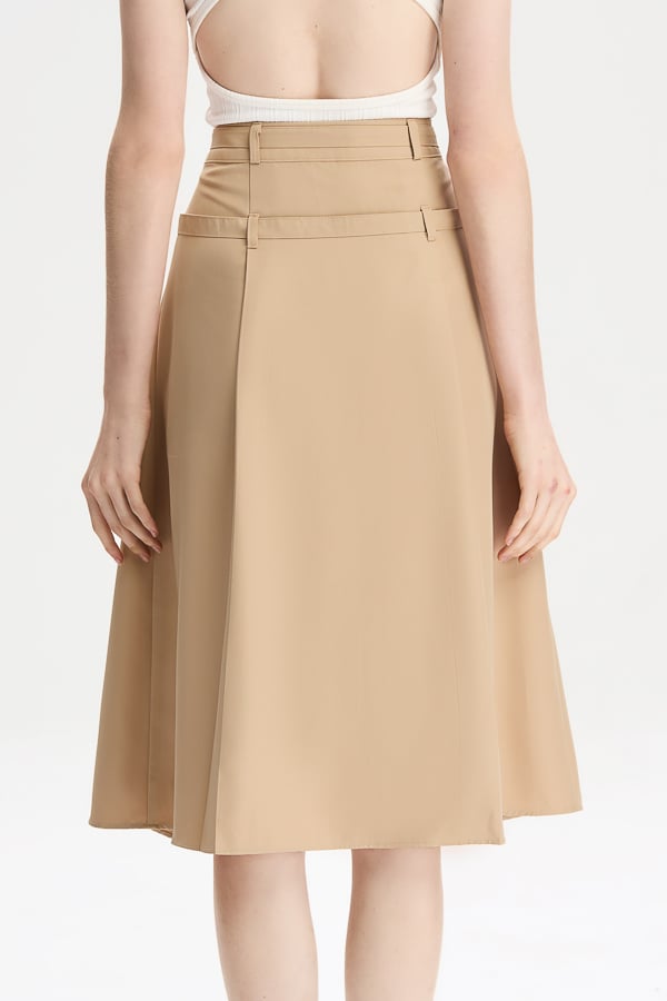 Chân váy midi xòe cotton lạnh dây lưng kiểu