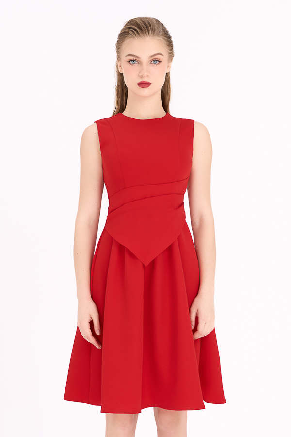 Đầm midi xòe tuyết mưa xếp ly kiểu eo