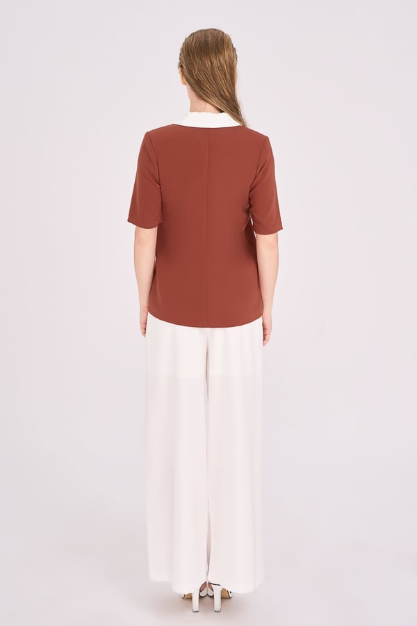 Áo blazer suông tuyết nhung phối cổ trắng kiểu