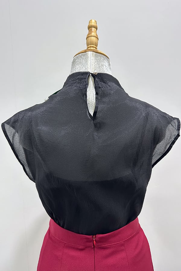 Áo kiểu tơ xốp xếp ly vai