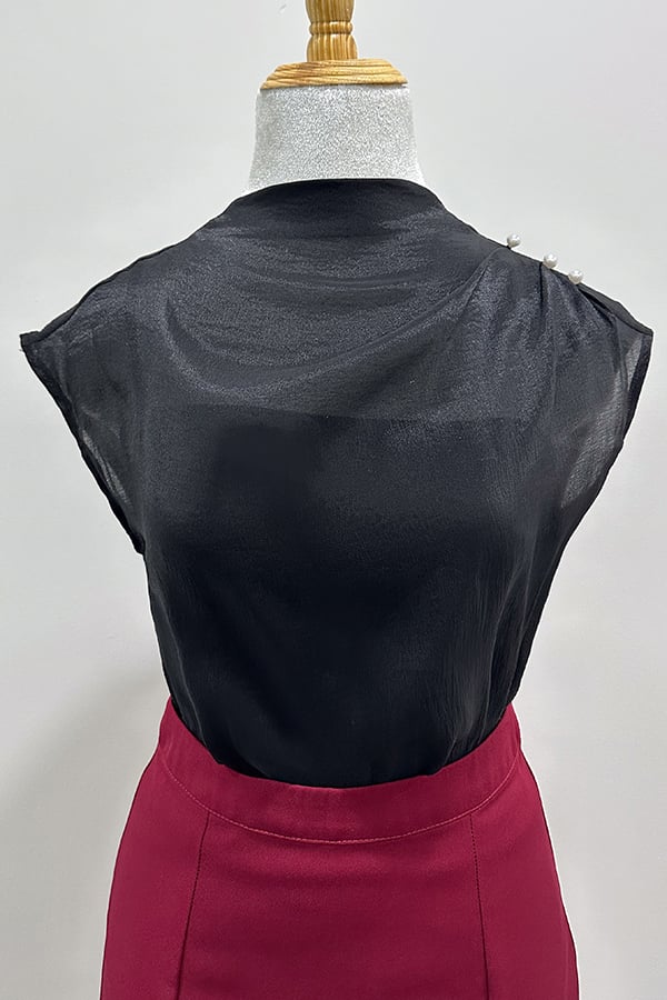 Áo kiểu tơ xốp xếp ly vai