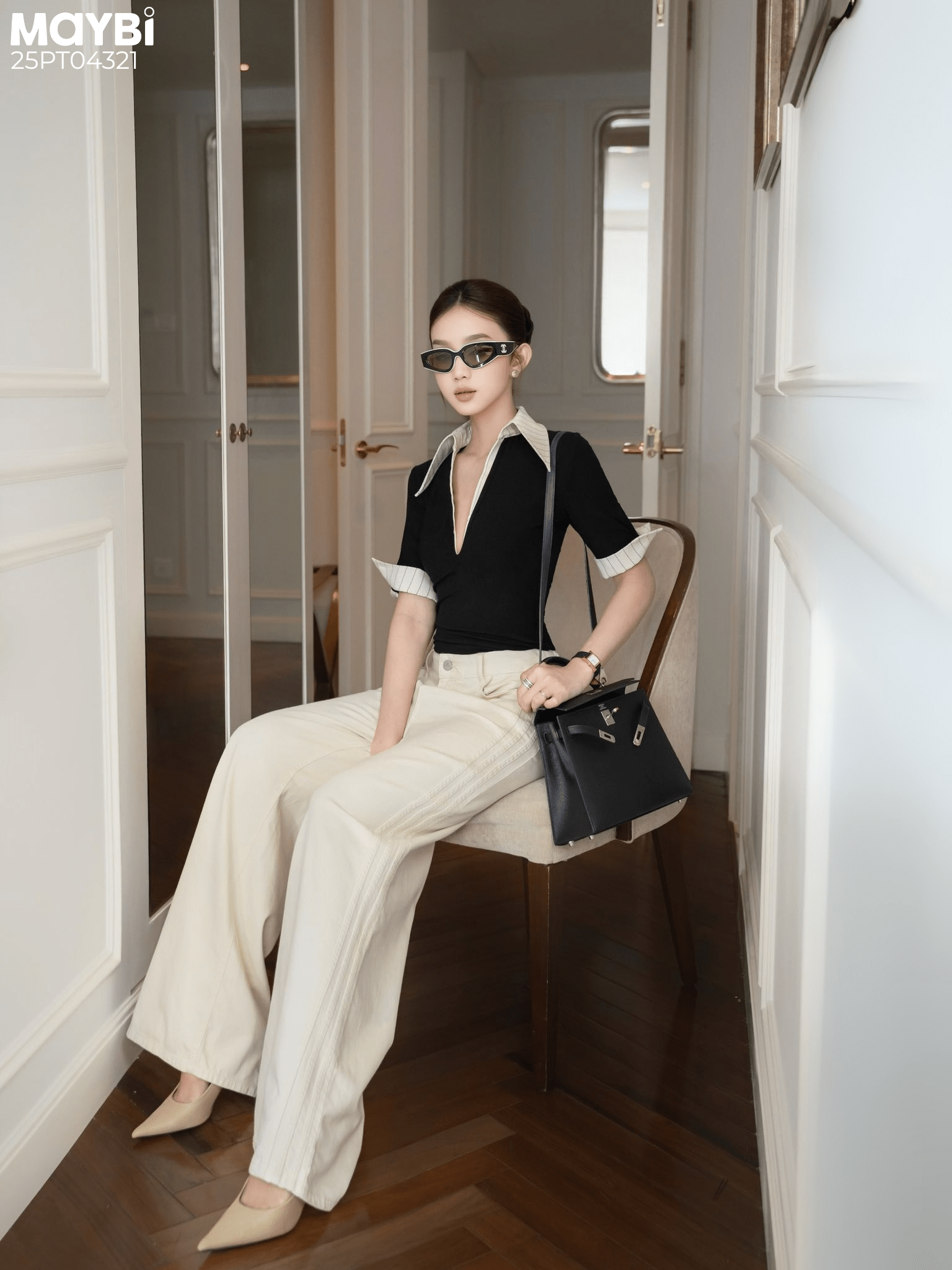 Áo polo ôm tay lửng phối kiểu