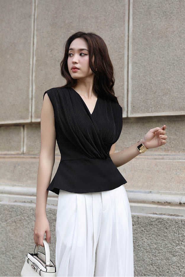 Áo peplum thun ướt đắp nhún kiểu
