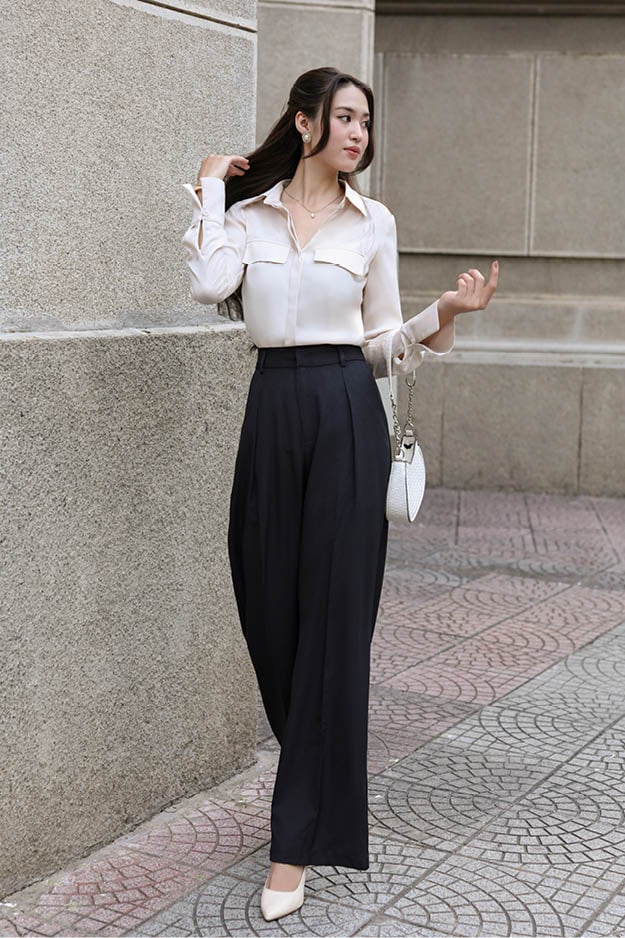Quần culottes ống suông xếp ly cotton lạnh