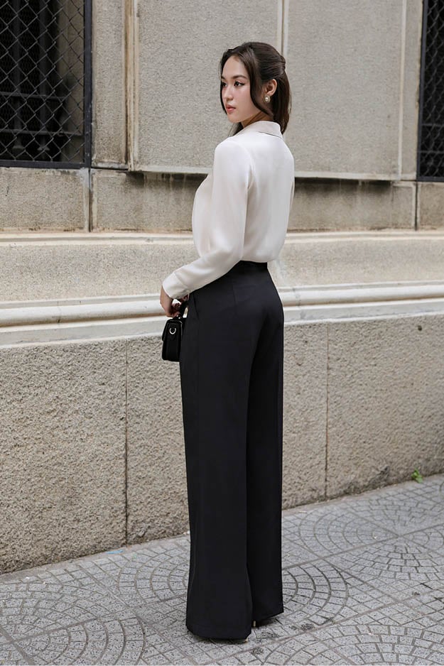 Quần culottes ống suông xếp ly cotton lạnh