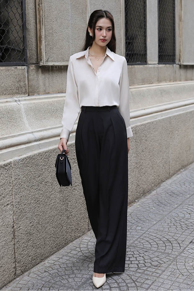 Quần culottes ống suông xếp ly cotton lạnh