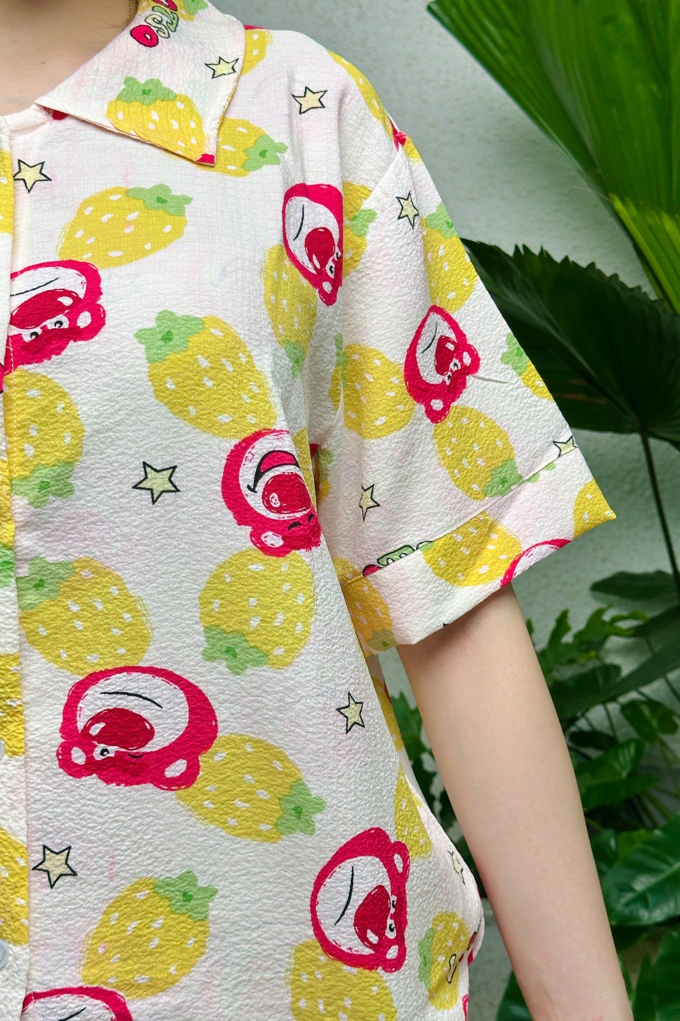 Bộ pyjama ngắn suông ngắn tay cotton in hình gấu dâu