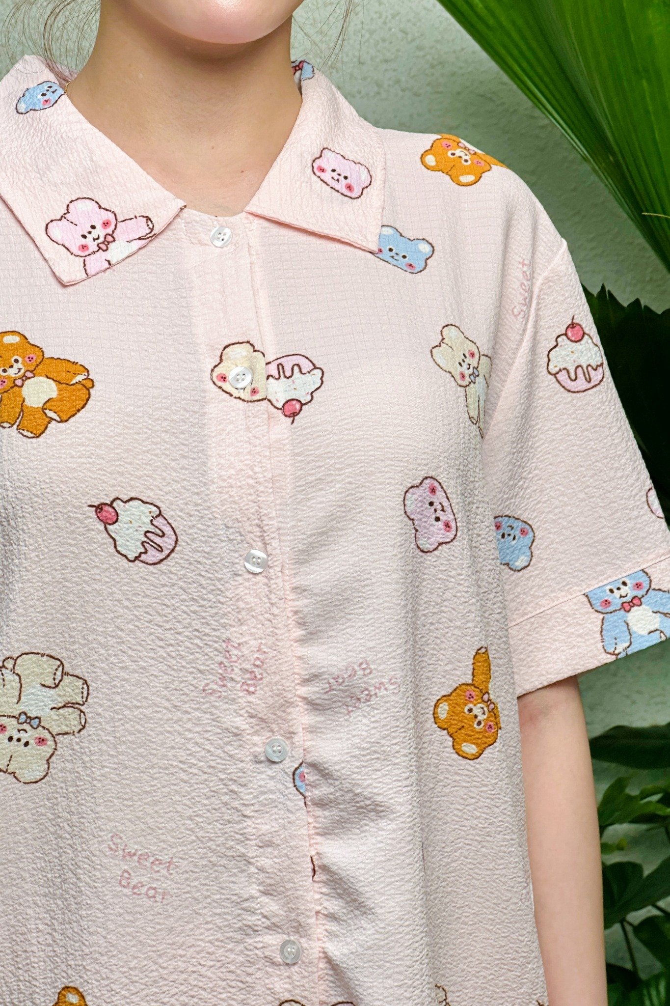 Bộ pyjama ngắn suông ngắn tay in hình gấu