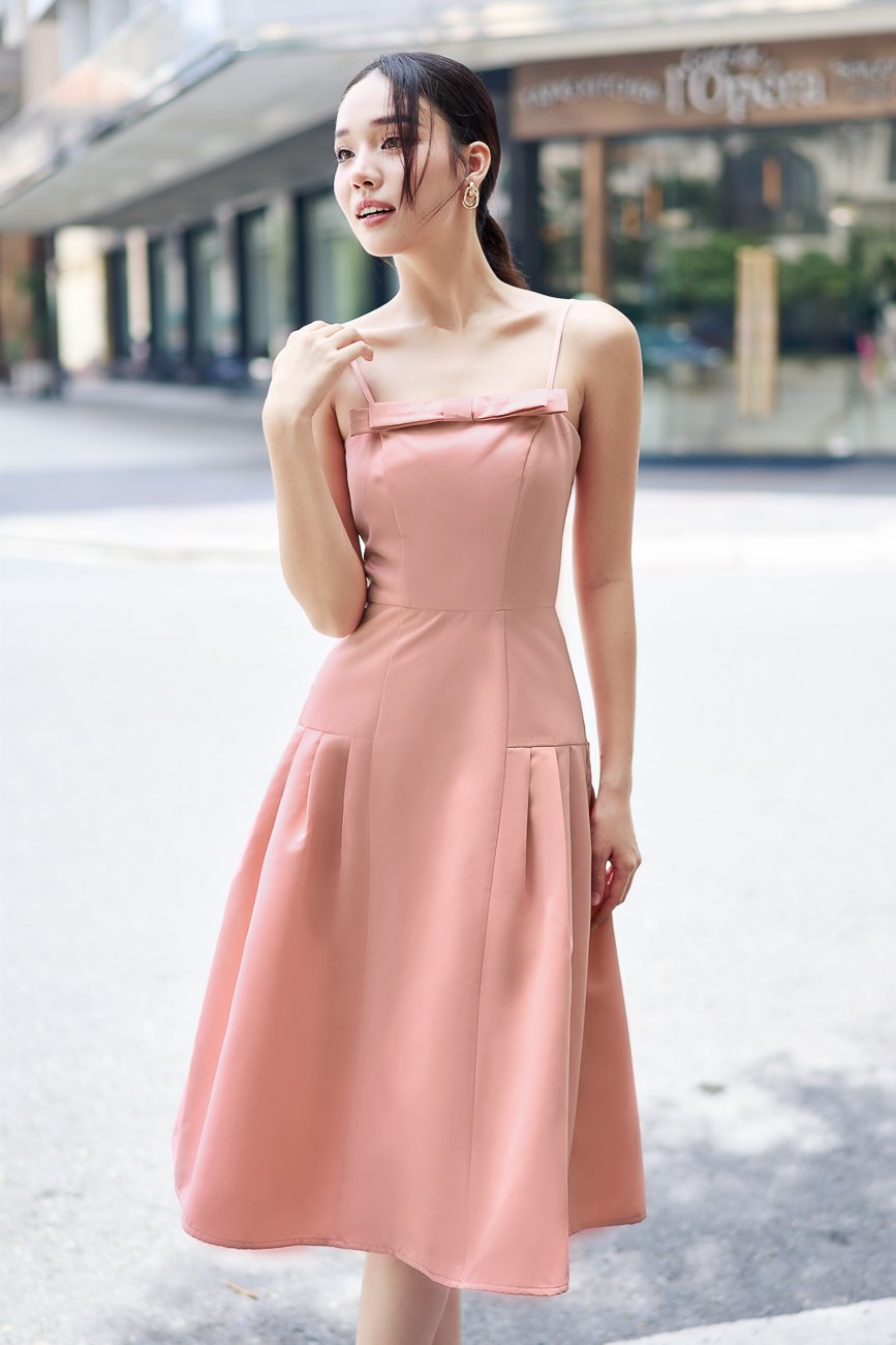 Đầm midi xòe phi tapta phối nơ