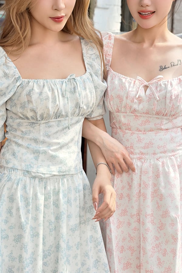 Áo kiểu ôm lụa in hoa nhún cup