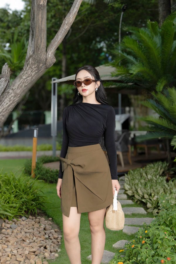 Chân váy mini thắt nơ jean