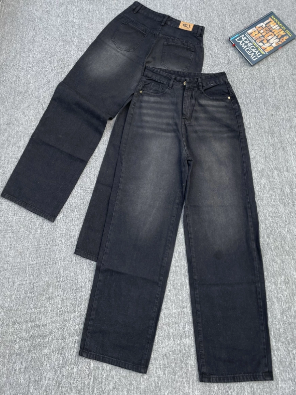 Quần jean ống suông wash đen khói bạc