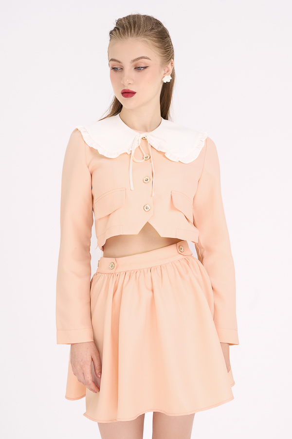 Áo suông pho xéo phối cổ bèo trắng