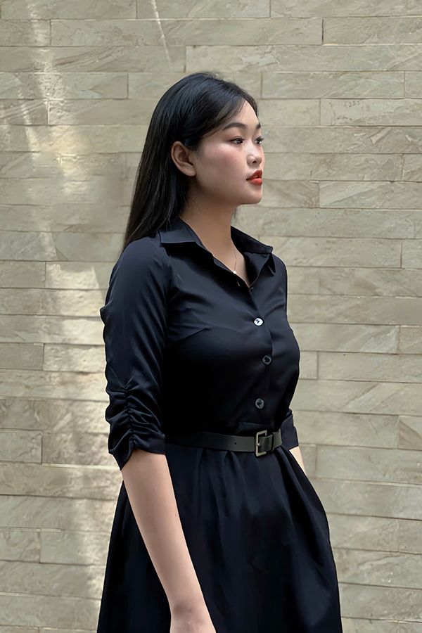 Đầm sơ mi suông cotton