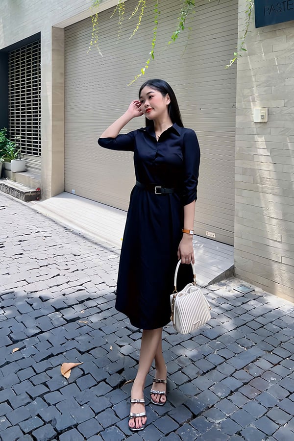 Đầm sơ mi suông cotton